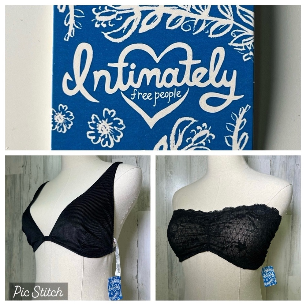 Free People Magic Hour Velvet Bralette and Lace Bandeau Set - NEW - Size Medium